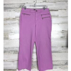 NYDJ Women’s 6 Piper Relaxed Lilac Cropped Wide Leg Jeans Zip Pocket Denim Pants